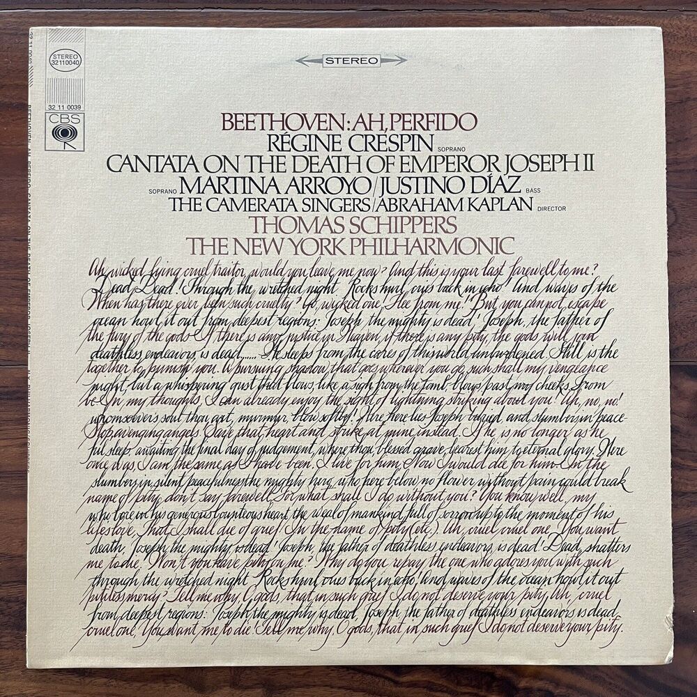 Beethoven Ah, Perfido Op.65 Cantata On The Death Of Emperor Joseph II LP CBS